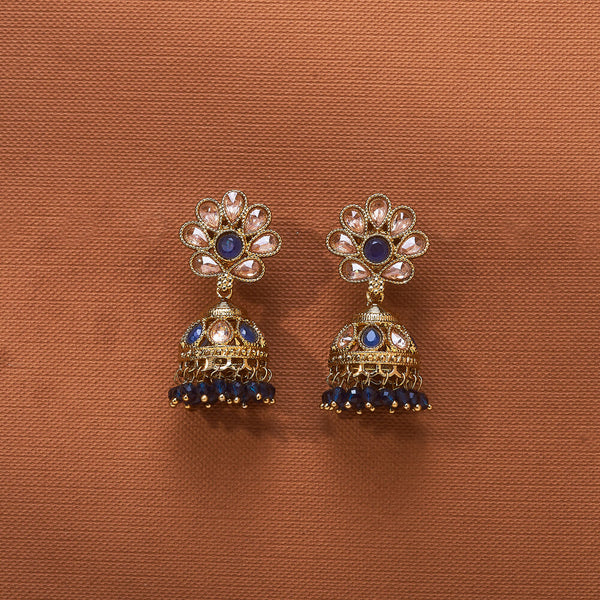 223788 Antique Jhumki With Mehndi Plating