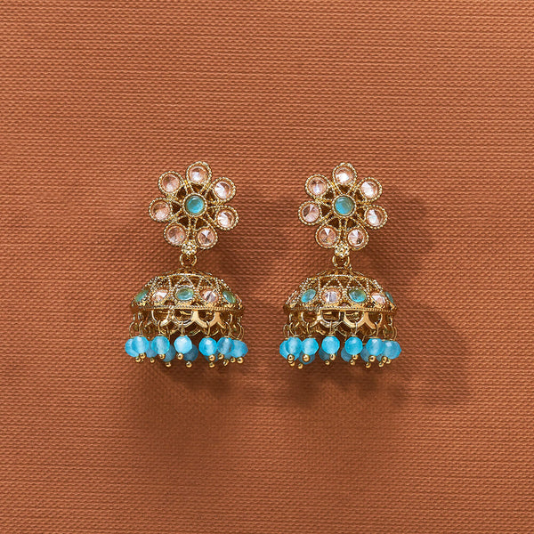 223790 Antique Jhumki With Mehndi Plating