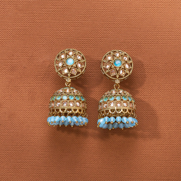 223792 Antique Jhumki With Mehndi Plating