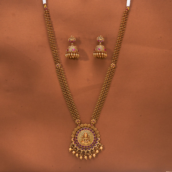 223851 Antique South Indian Necklace With Matte Gold Plating