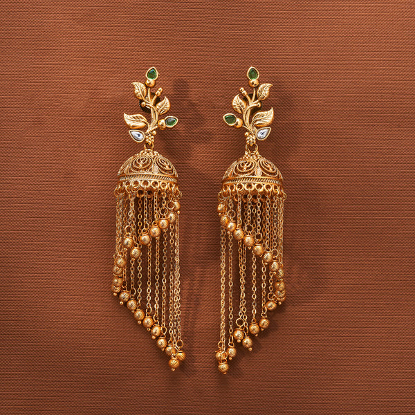 223865 Antique Jhumki With Matte Gold Plating