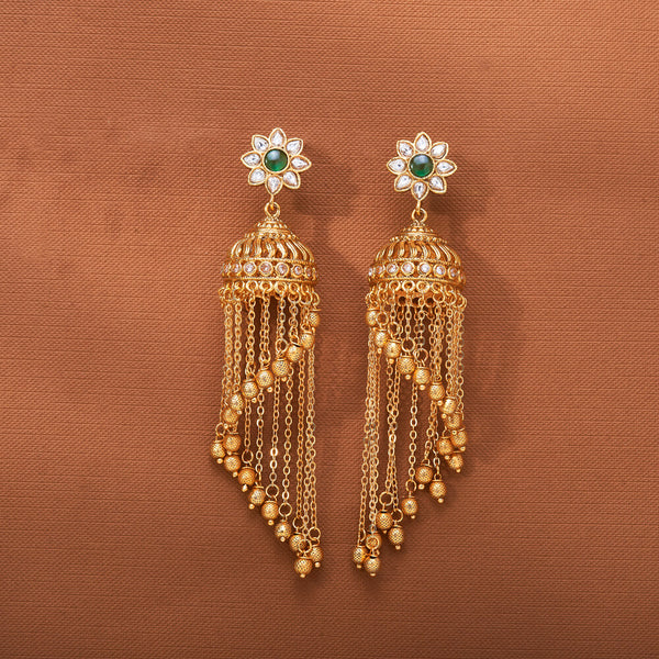 223868 Antique Jhumki With Matte Gold Plating