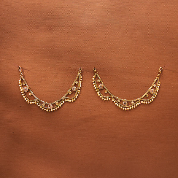 223961 Antique Pearl Ear Chain With Gold Plating