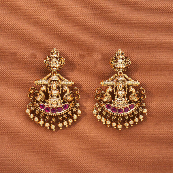 223991 Antique South Indian Earring With Matte Gold Plating