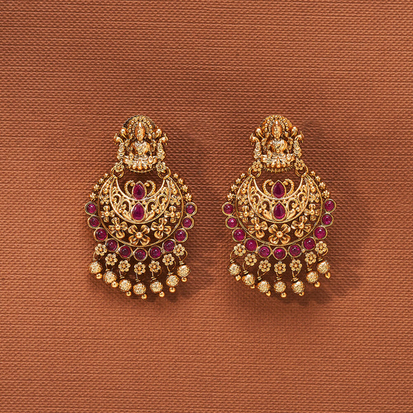 223992 Antique South Indian Earring With Matte Gold Plating