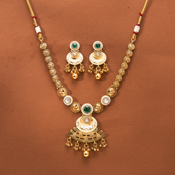 223998 Antique Meenakari Necklace With Matte Gold Plating