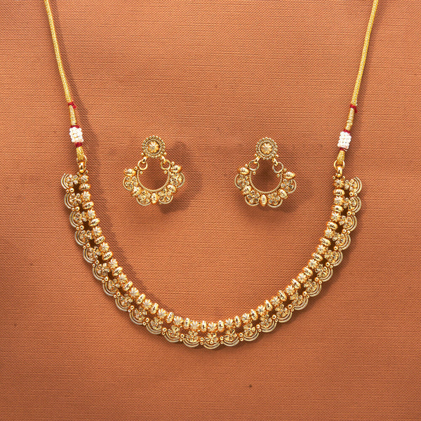 224001 Antique Plain Gold Necklace With Gold Plating