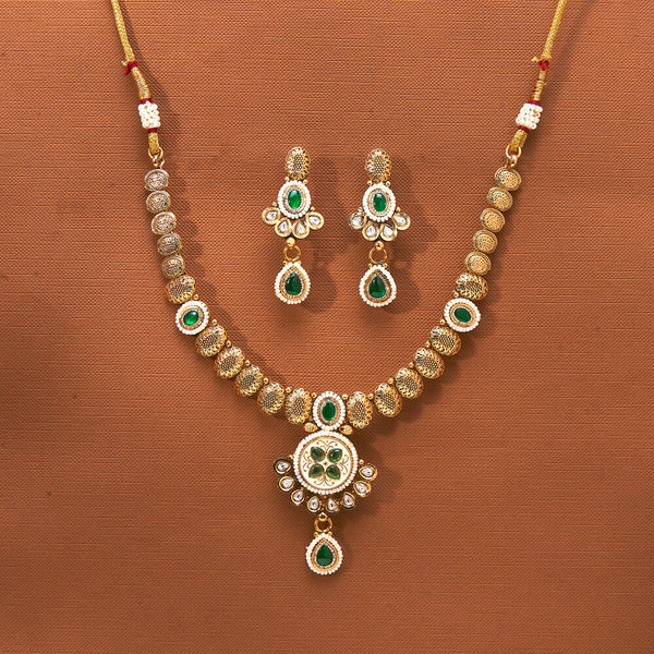 224003 Antique Meenakari Necklace With Matte Gold Plating