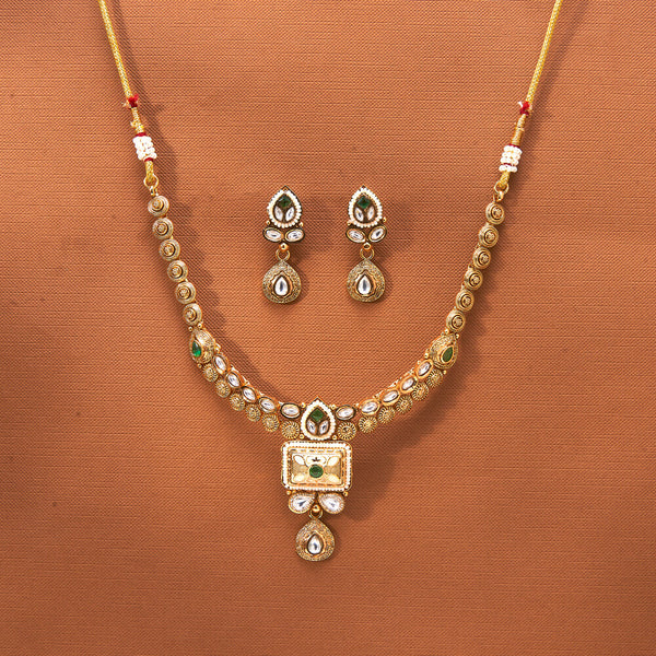 224004 Antique Meenakari Necklace With Matte Gold Plating