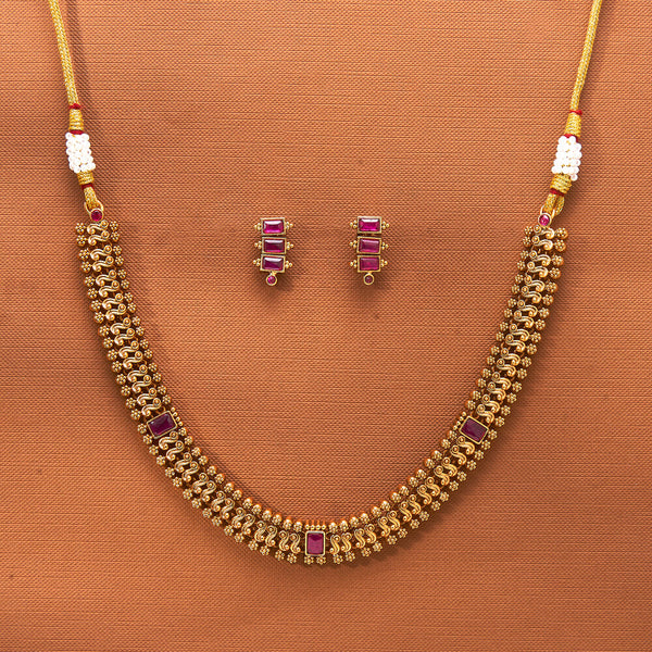 224014 Antique South Indian Necklace With Matte Gold Plating