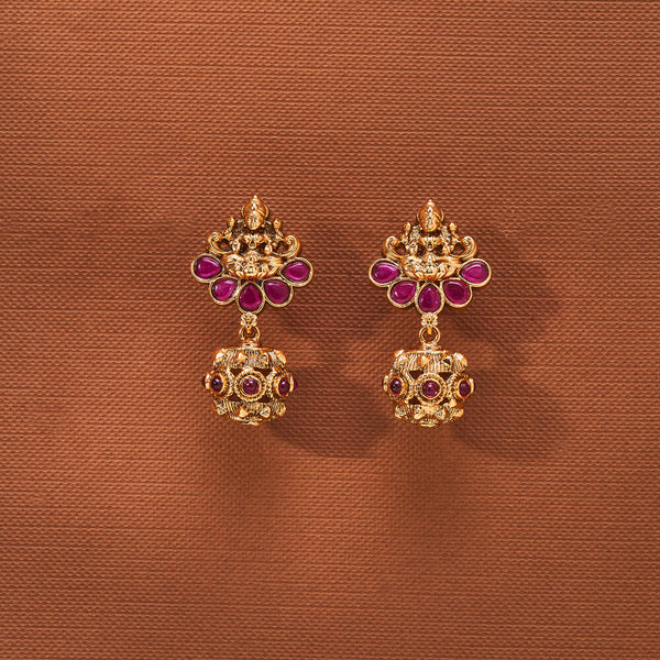 224017 Antique Temple Earring With Matte Gold Plating