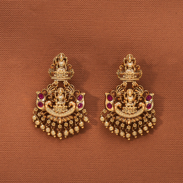 224045 Antique Temple Earring With Matte Gold Plating