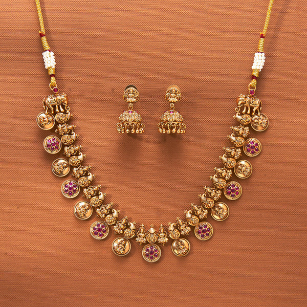 224047 Antique Temple Necklace With Matte Gold Plating