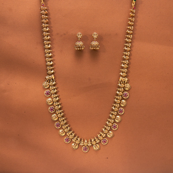 224048 Antique Long Necklace With Matte Gold Plating