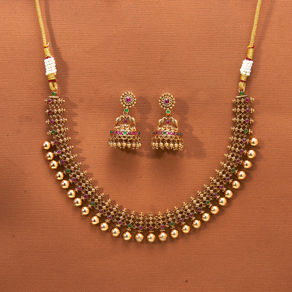 224052 Antique South Indian Necklace With Matte Gold Plating