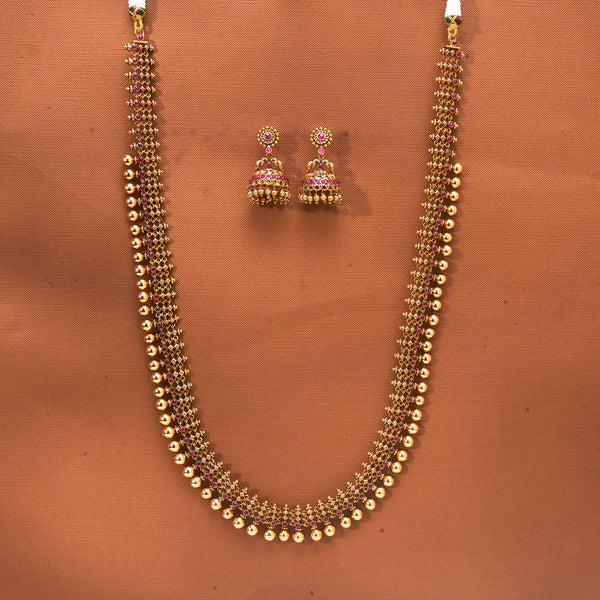 224053 Antique Long Necklace With Matte Gold Plating