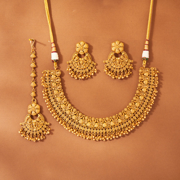 224054 Antique Classic Necklace With Matte Gold Plating