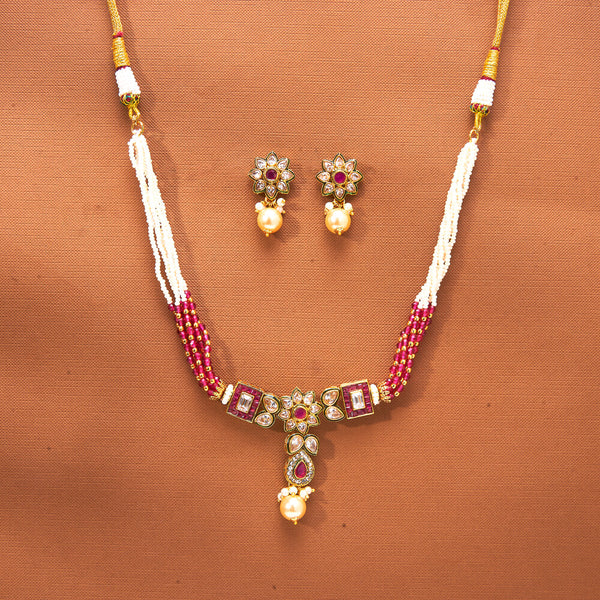 224063 Antique Meenakari Necklace With Gold Plating