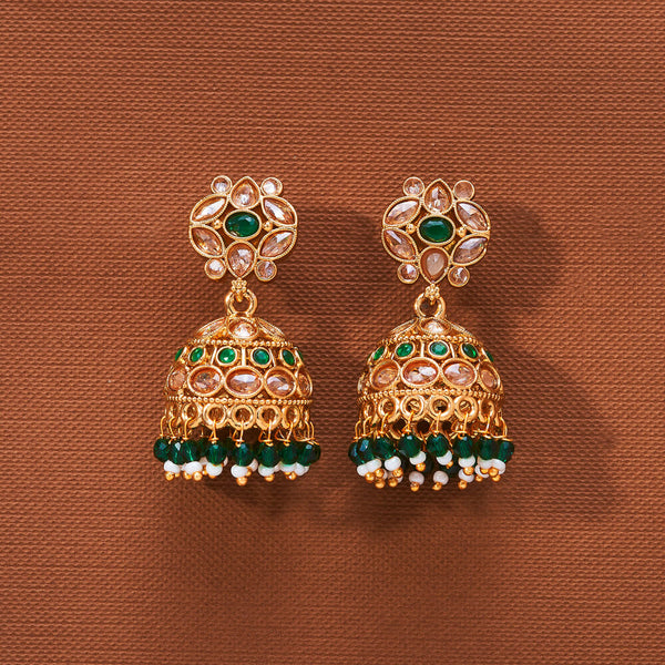 224064 Antique Jhumki With Gold Plating