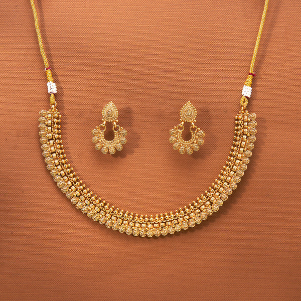 224075 Antique Plain Gold Necklace With Gold Plating