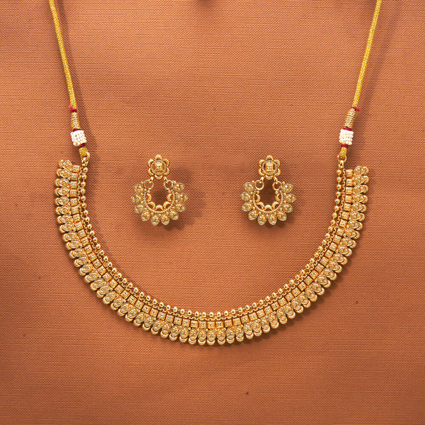 224078 Antique Plain Gold Necklace With Gold Plating