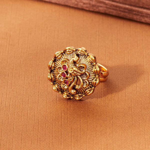 224081 Antique Adjustable Ring With Matte Gold Plating