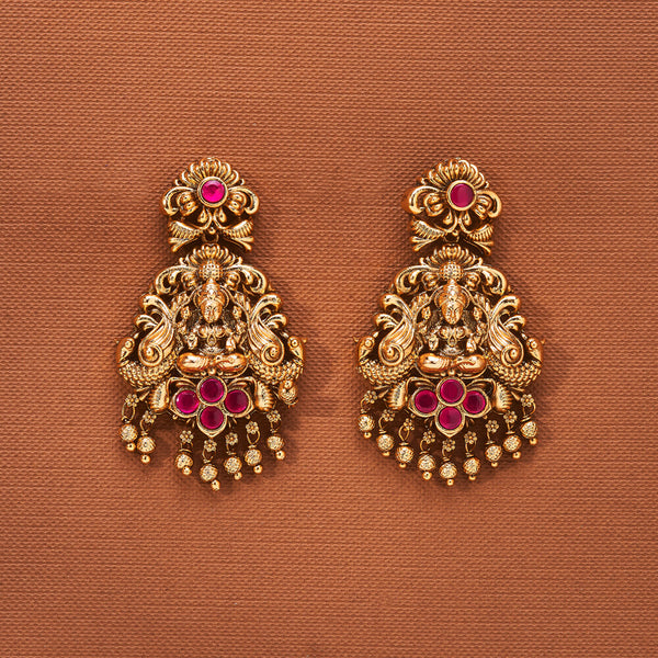 224085 Antique South Indian Earring With Matte Gold Plating