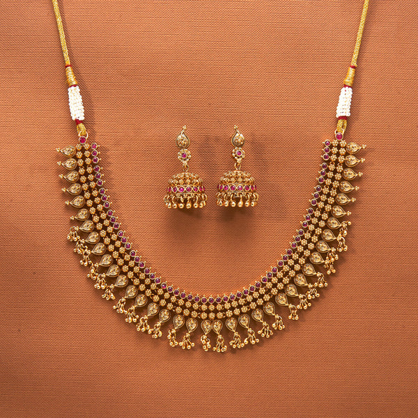 224086 Antique South Indian Necklace With Matte Gold Plating