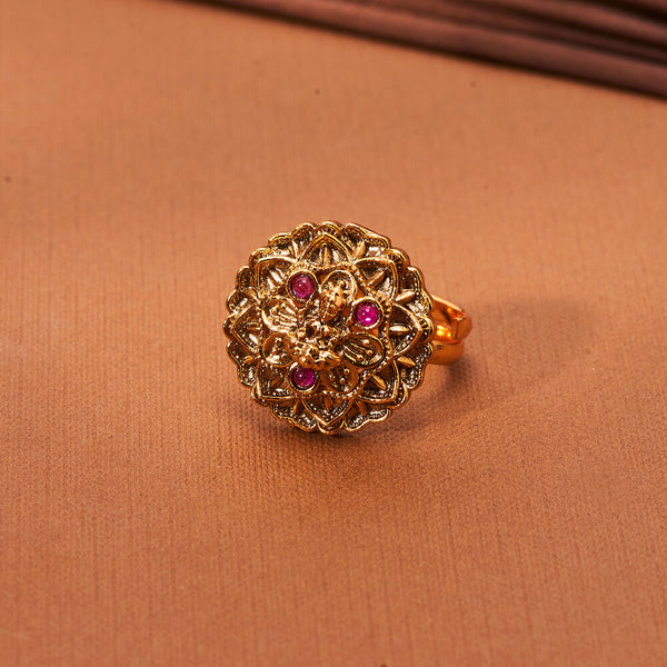 224089 Antique Temple Ring With Matte Gold Plating