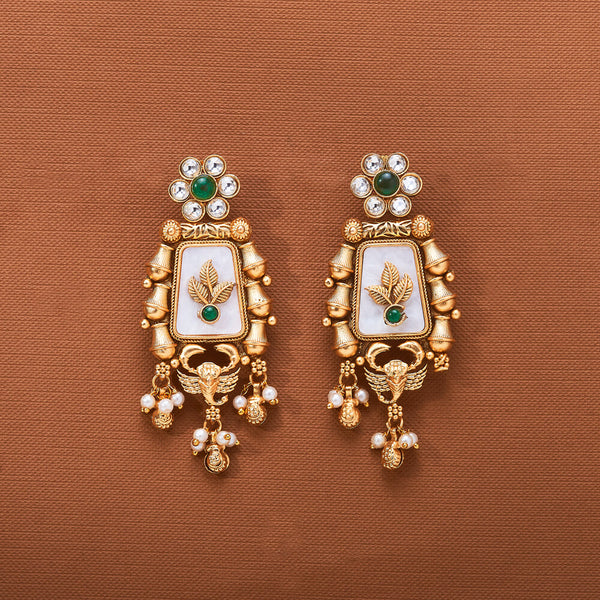 224105 Antique Moti Earring With Matte Gold Plating