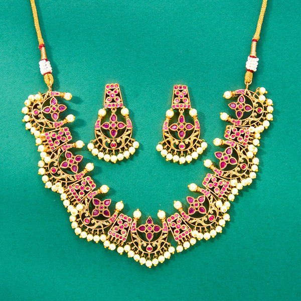 224133 Antique South Indian Necklace With Matte Gold Plating