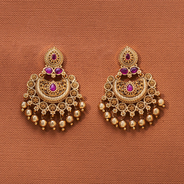 224152 Antique South Indian Earring With Matte Gold Plating