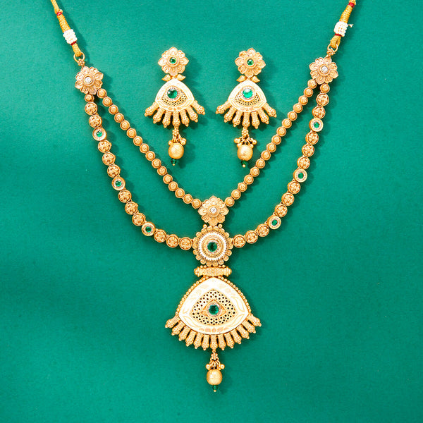 224185 Antique Meenakari Necklace With Matte Gold Plating