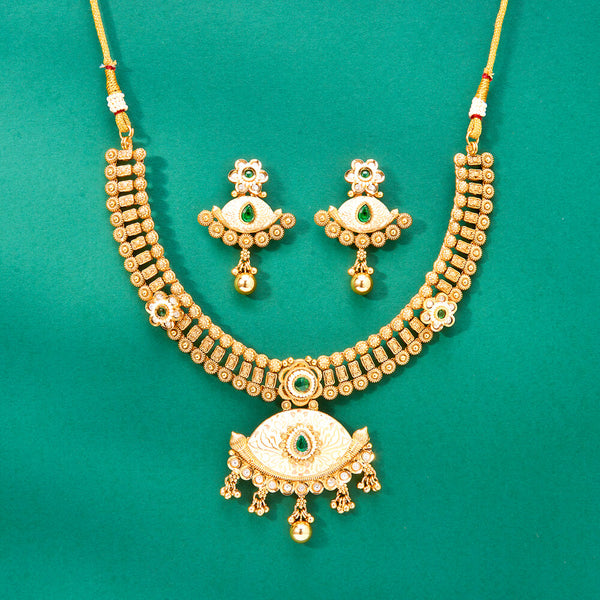 224186 Antique Meenakari Necklace With Matte Gold Plating