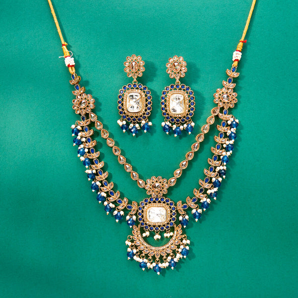 224246 Antique Moti Necklace With Mehndi Plating