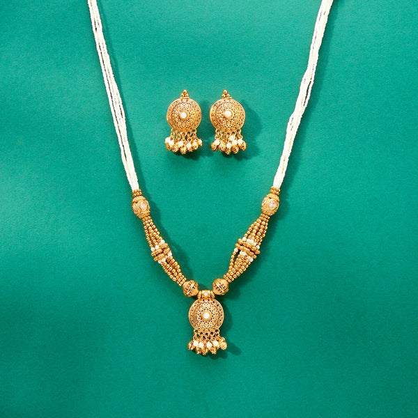 224276 AntiquePearl Mala Necklace With Gold Plating