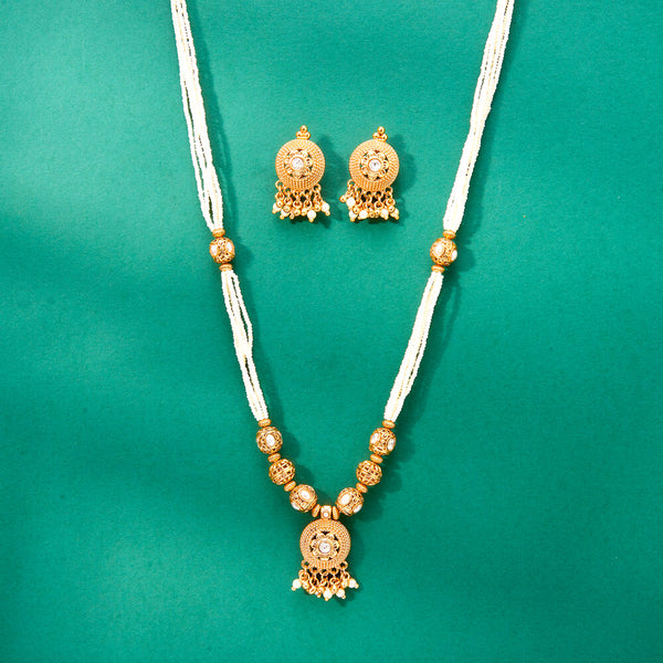 224277 AntiqueMoti Mala Necklace With Gold Plating