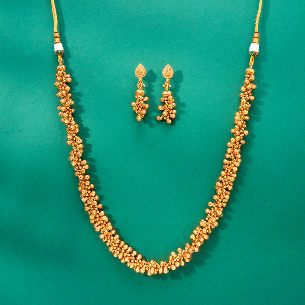 224278 Antique Plain Gold Mala Necklace With Gold Plating