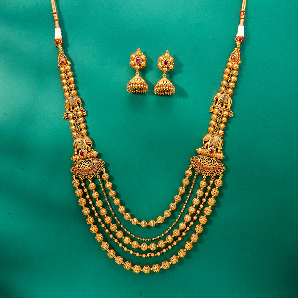 224298 Antique South Indian Necklace With Matte Gold Plating