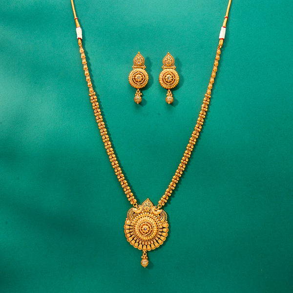 224299 Antique Long Necklace With Matte Gold Plating