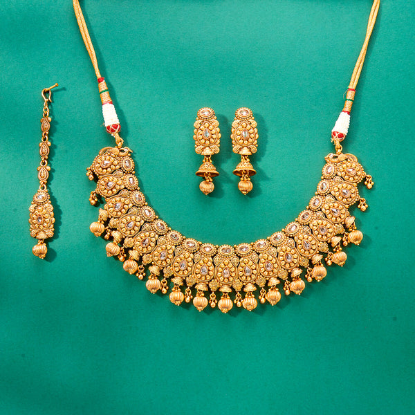 224301 Antique Classic Necklace With Matte Gold Plating