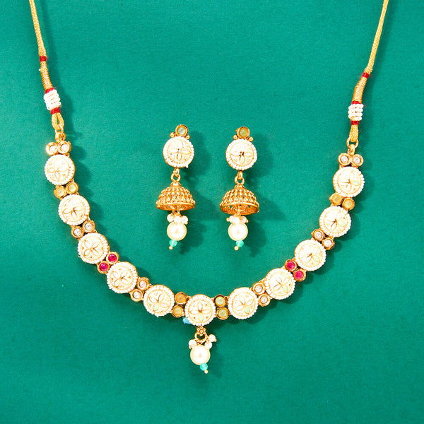 224312 Antique Meenakari Necklace With Matte Gold Plating