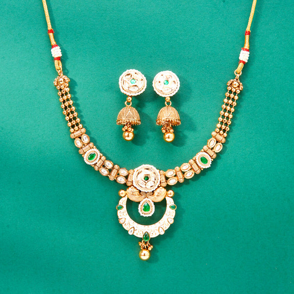 224313 Antique Meenakari Necklace With Matte Gold Plating