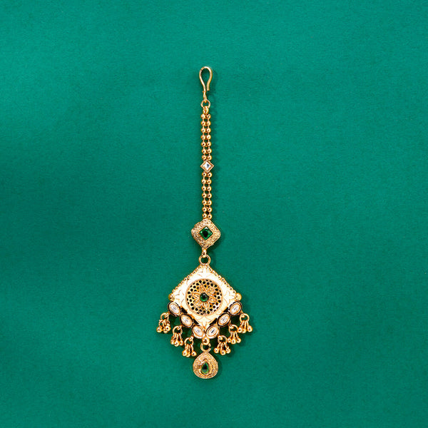 224322 Antique Meenakari Tikka With Matte Gold Plating