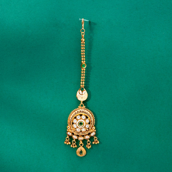 224327 Antique Meenakari Tikka With Matte Gold Plating