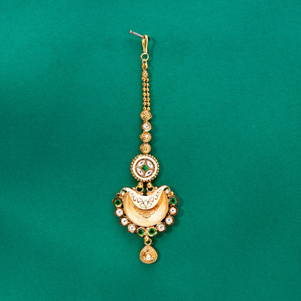 224328 Antique Meenakari Tikka With Matte Gold Plating