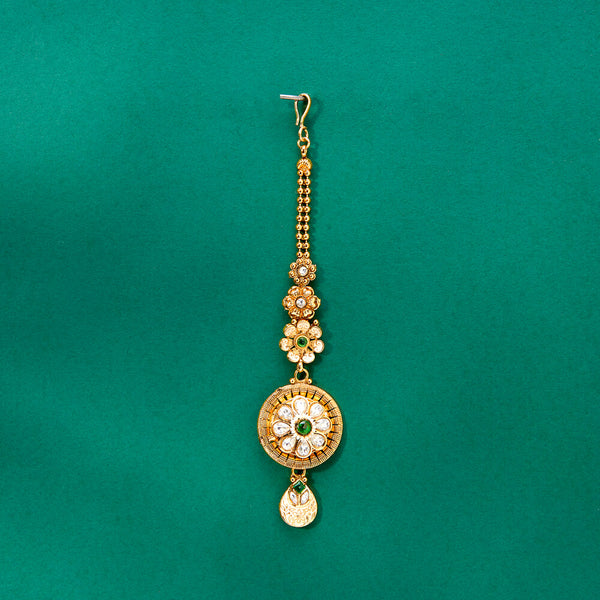 224330 Antique Meenakari Tikka With Matte Gold Plating