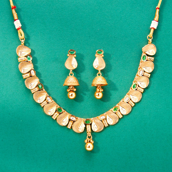 224333 Antique Meenakari Necklace With Matte Gold Plating