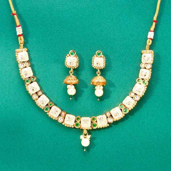 224334 Antique Meenakari Necklace With Matte Gold Plating