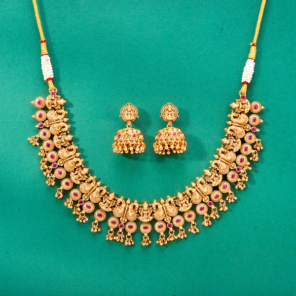 224353 Antique Temple Necklace With Matte Gold Plating